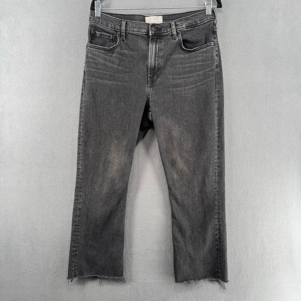 Everlane‎ High Rise Kick Crop Denim Jeans Womens 31 Black Raw Hem Casual